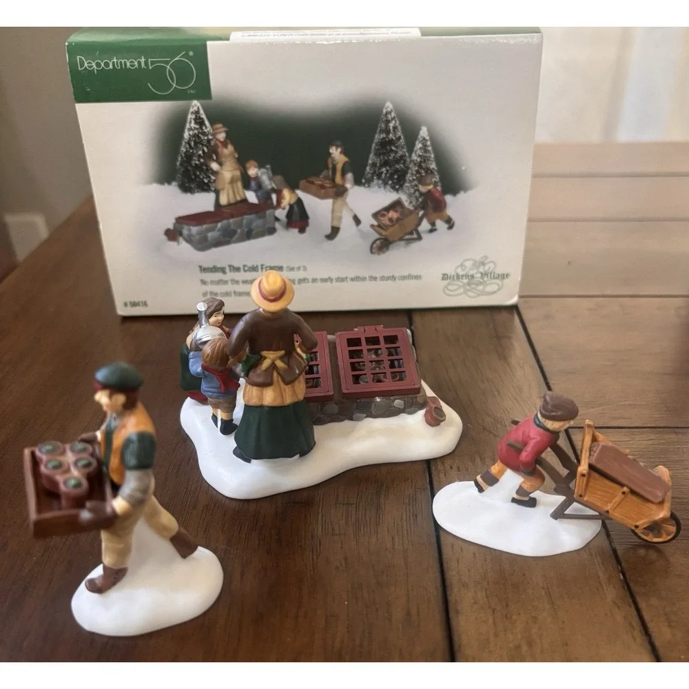 Dept 56 Dickens Village Master Gardeners:Tending The Cold Frame Lot 58458 58416